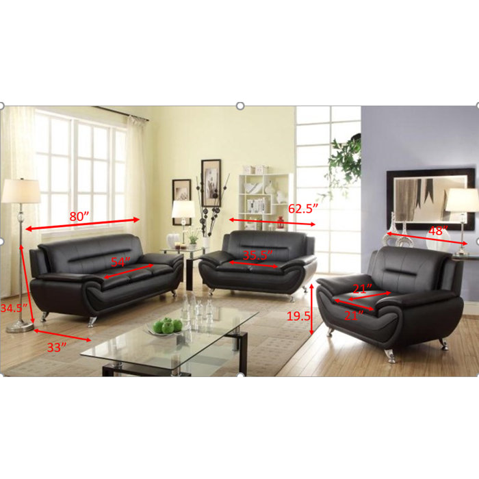 Orren Ellis Stcyr 3 Piece Faux Leather Living Room Set & Reviews